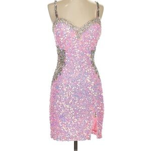 Primavera Couture Pink and Silver Sequin Mini Dress